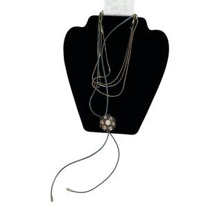 Altar'd State Necklace Antique Gold Bolo Cord Flower Pendant Boho Western NWT